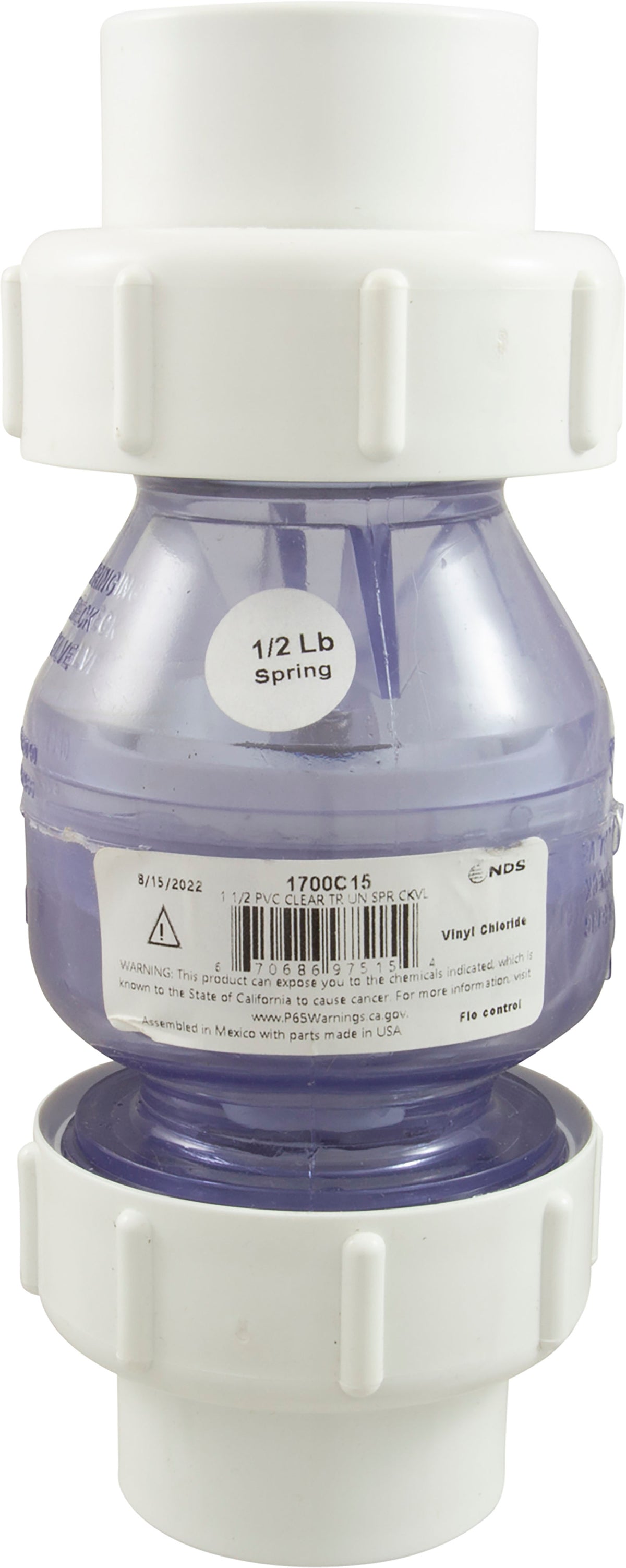 Válvula de retención, control de flujo, resorte, 1-1/2", 1/2 lb, unión verdadera