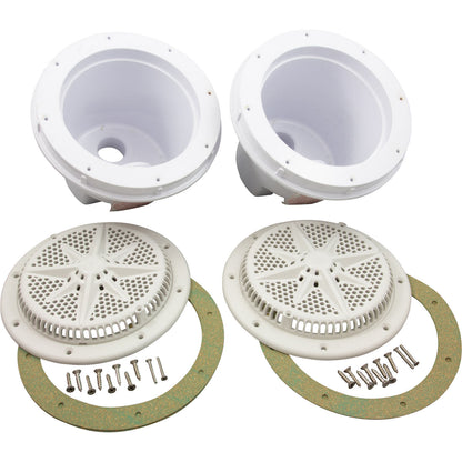 Main Drain, PentStrGrd, 8", 112gpm, 2"Sde, 1-1/2"btm, ABS, Wht, qty2