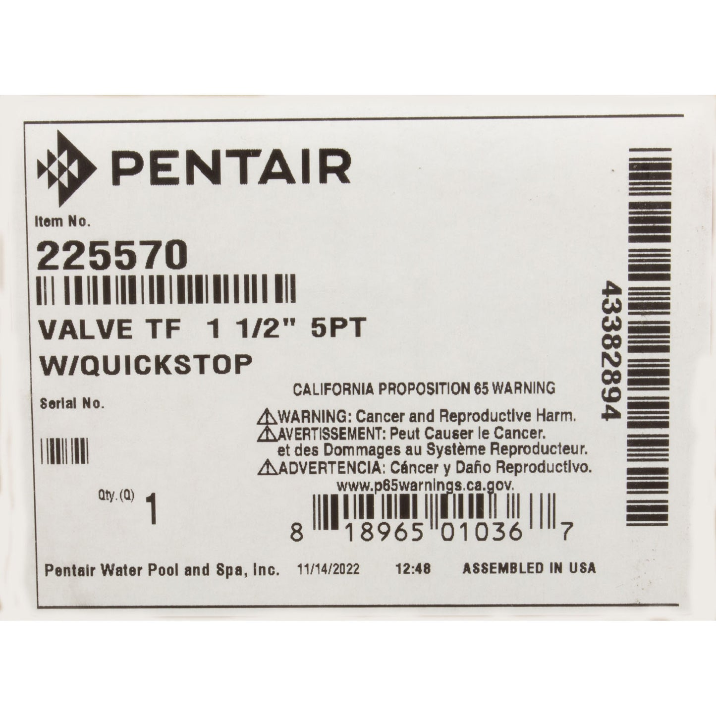 T-Valve Complete, A&A Manufacturing, 5 Port, 1-1/2"