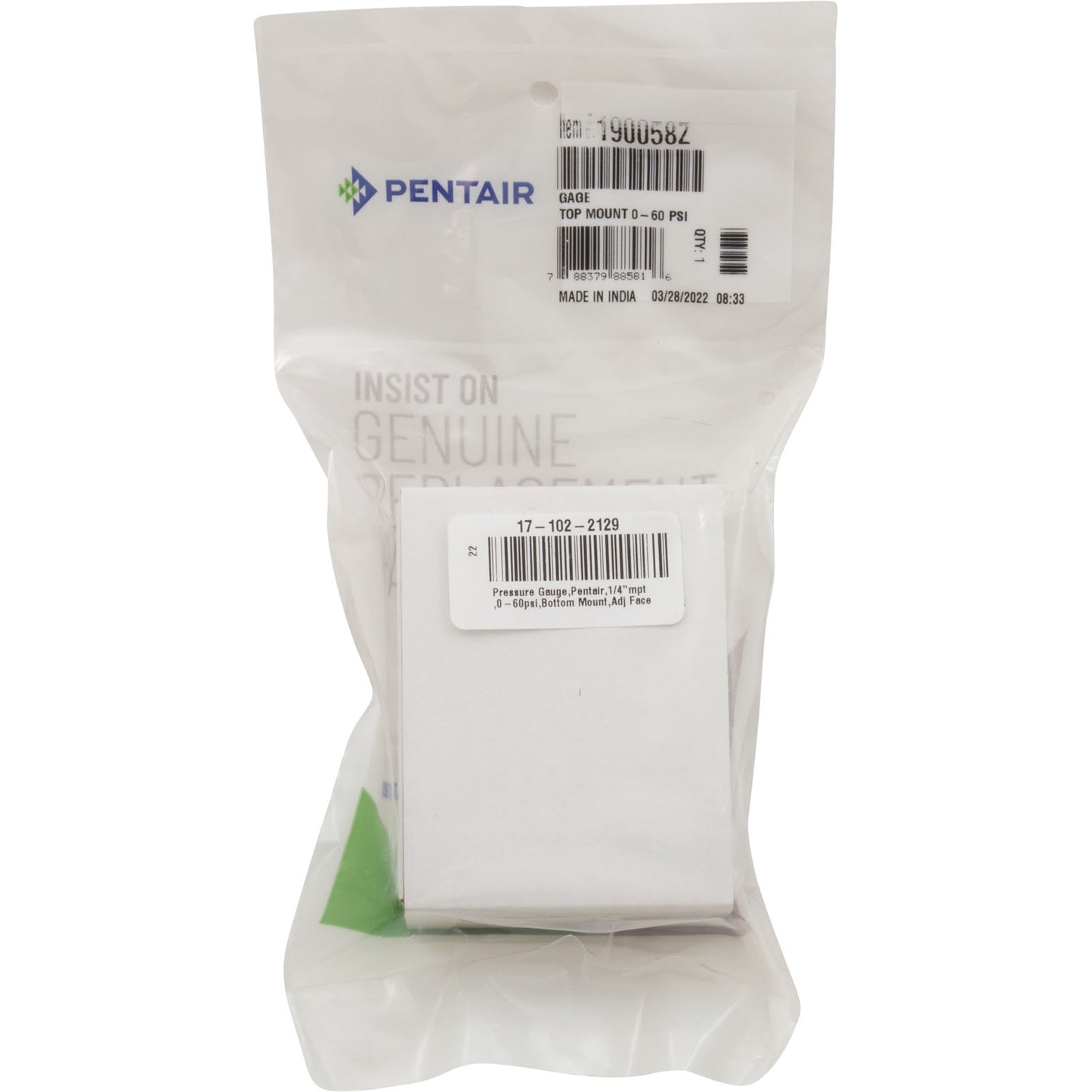 Manómetro Pentair, 1/4"mpt, 0-60 psi, montaje inferior, cara ajustable