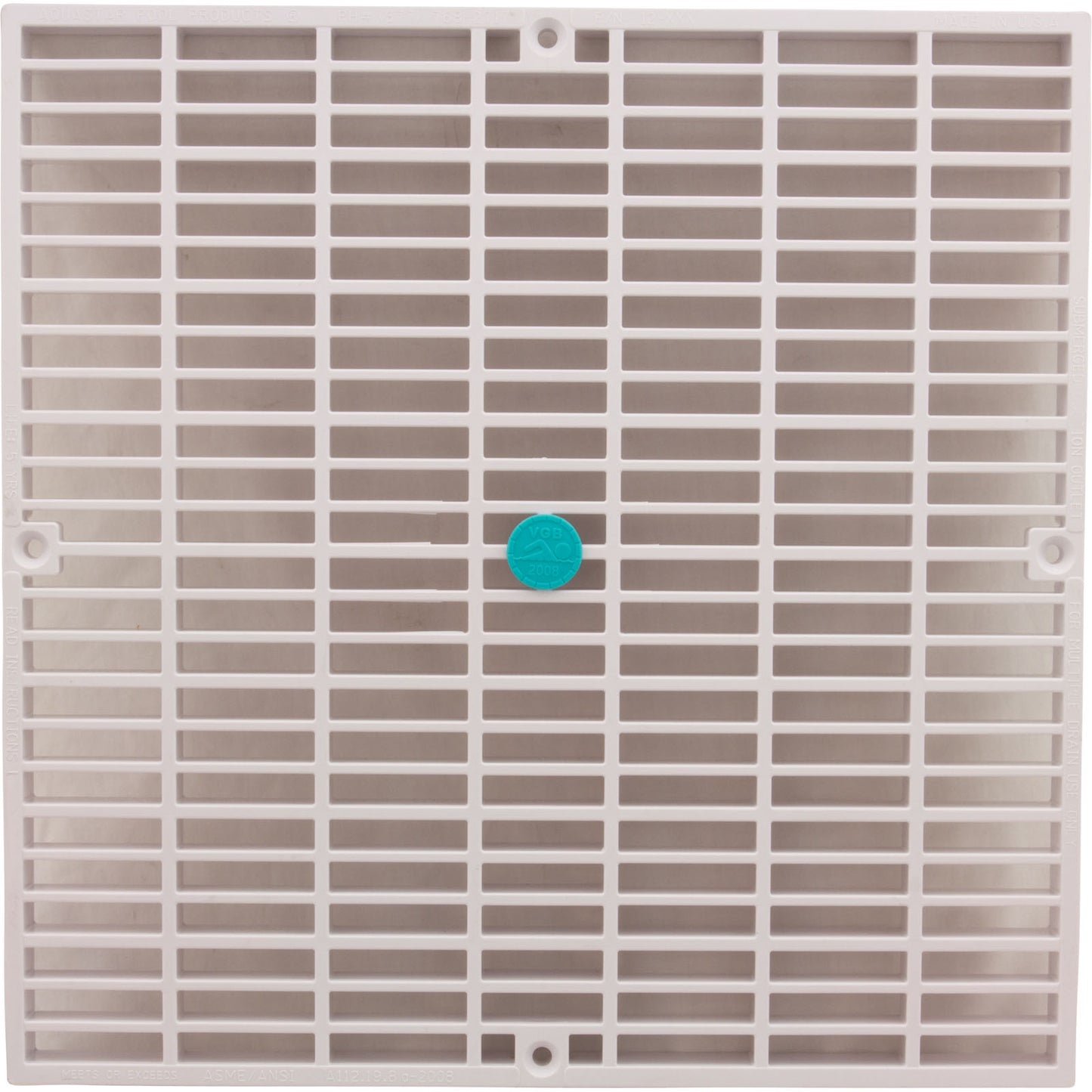 Drain Cover Only, Aquastar, Flat, 24" Square (4x12), White, VGB