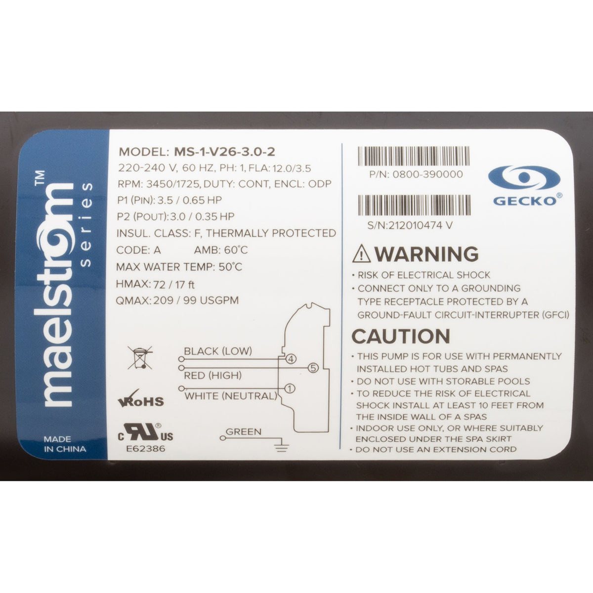 Pump, Aqua Flo Maelstrom, 3.0hp, 230v, 2-Spd, 56fr, 2", OEM