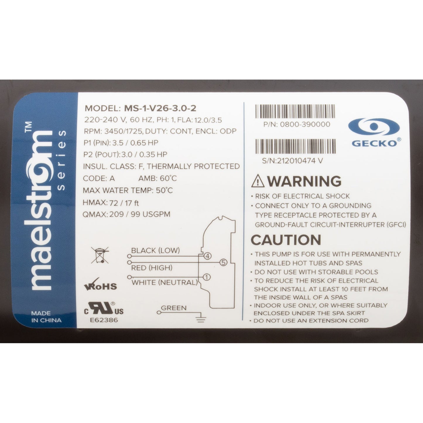 Pompe, Aqua Flo Maelstrom, 3,0 ch, 230 V, 2 vitesses, 56 fr, 2", OEM