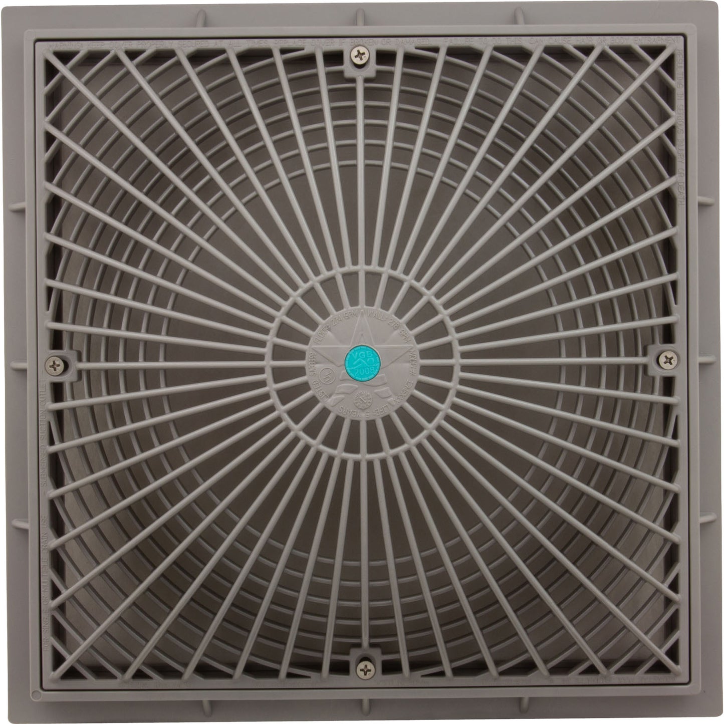 Main Drain Cover, Aquastar MoFlow, 12" Square, w/Fr, Lt Gry, VGB