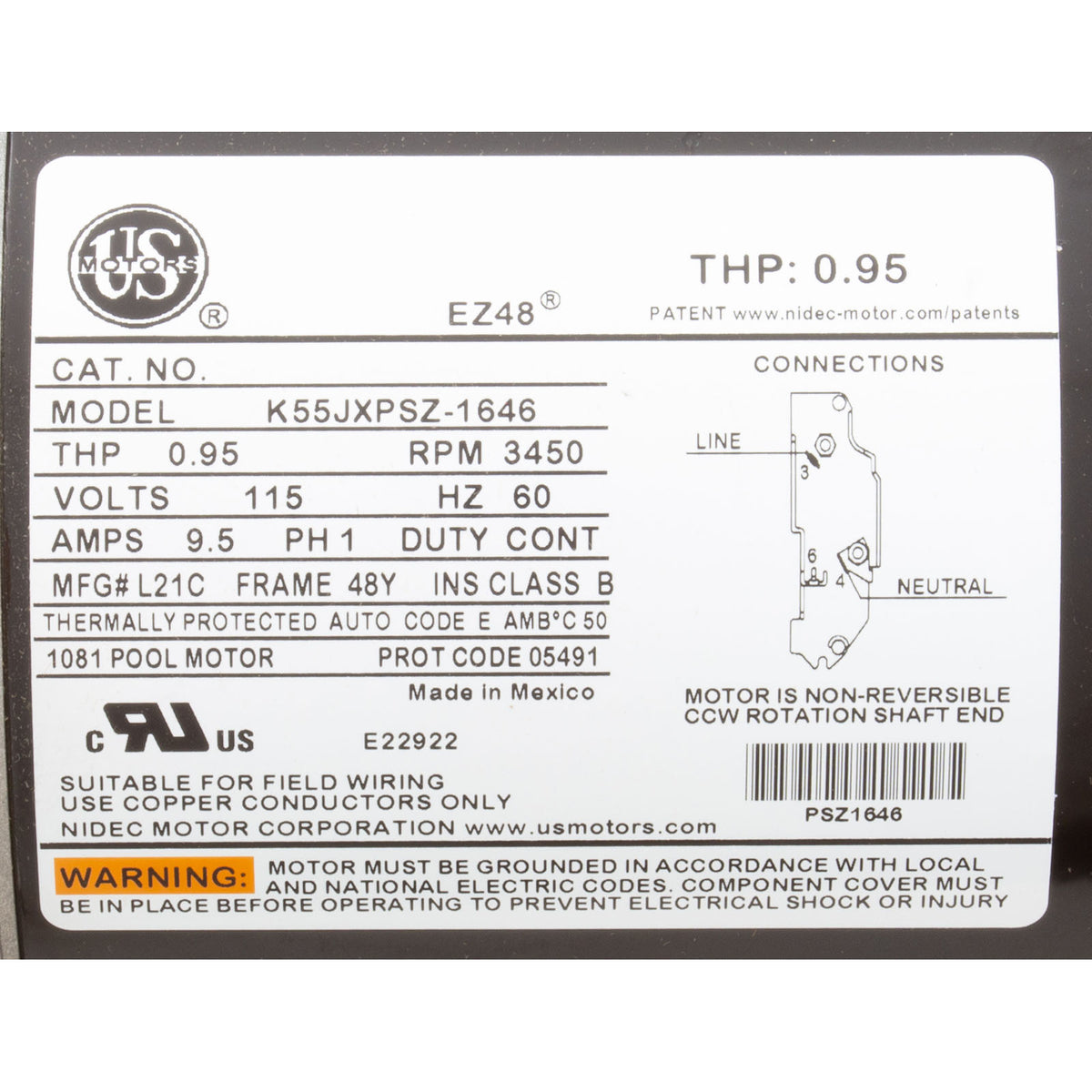Pump, WW Hi-Flo II, 1.5SPL, 1-Spd, 115v, 6"Trp, 3ft Nema, Vert