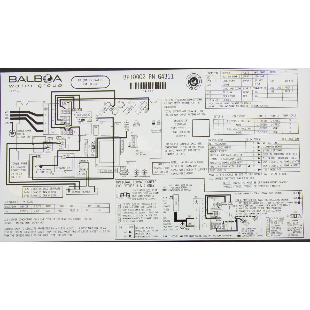 Control Only, BWG BP100G2, P1, P2, w/ 4.0kW Remote Heater