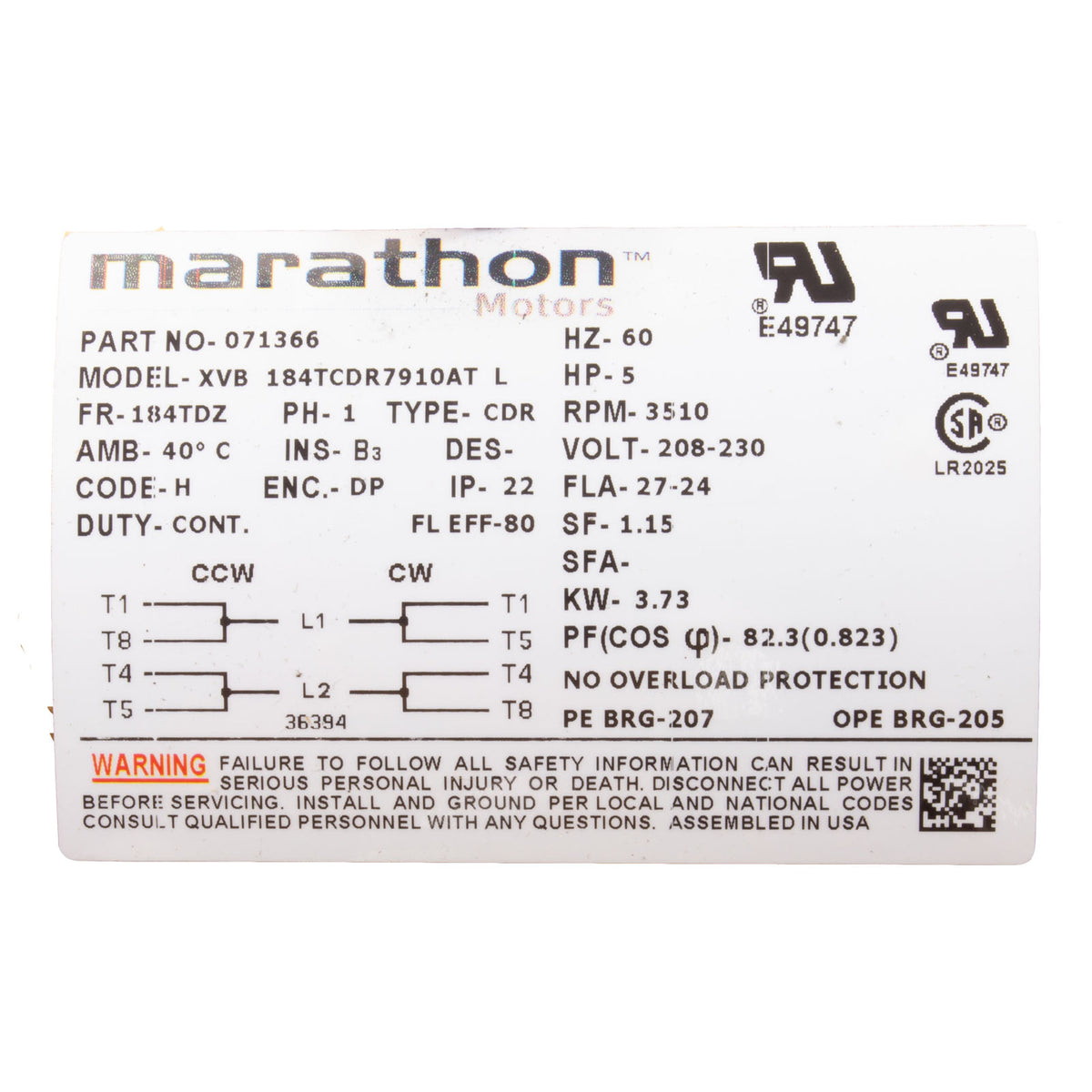 Motor, Pentair, 5.0 Horsepower, 230v, 1 Speed, C-Series