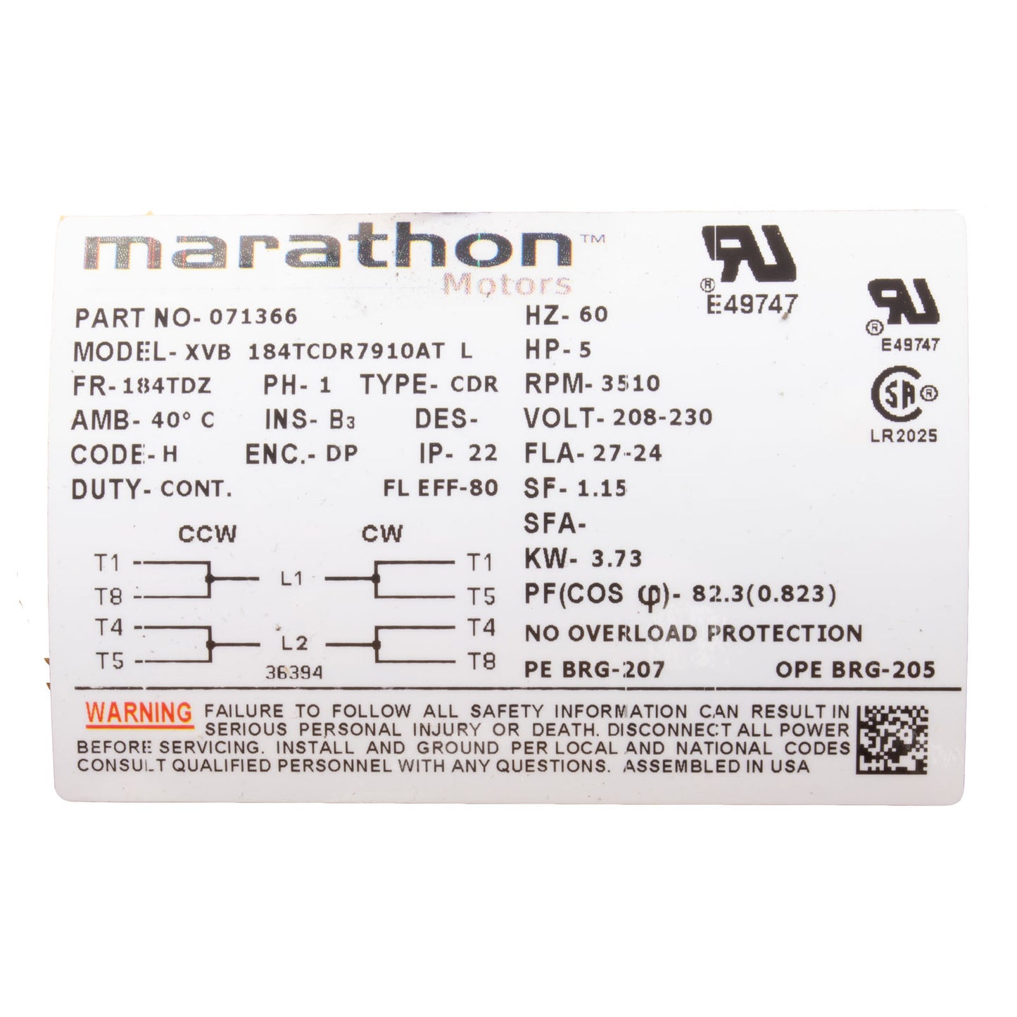 Motor, Pentair, 5.0 Horsepower, 230v, 1 Speed, C-Series