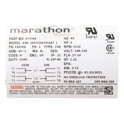 Motor, Pentair, 5.0 Horsepower, 230v, 1 Speed, C-Series