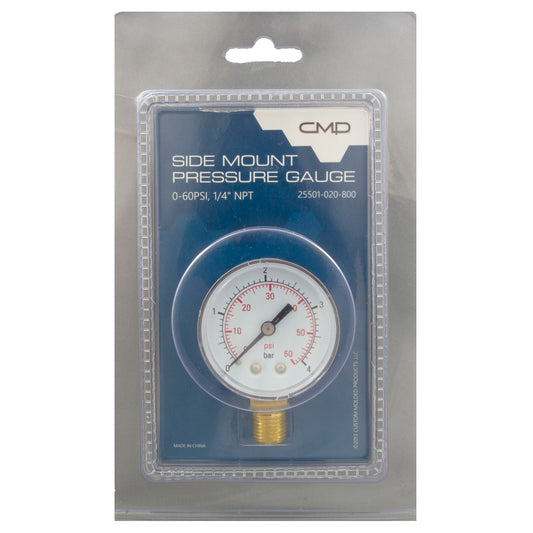 0-60 Pressure Gauge, Bot/Side Mount Clam Shell Pack