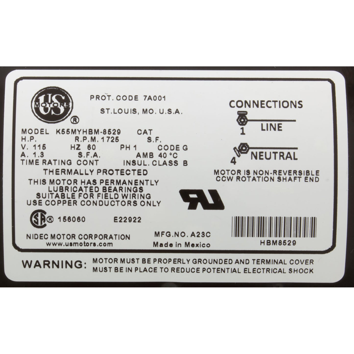 Motor, Waterway Uni-Might Cir, 115v, 1-Spd, 48Fr, 50/60Hz