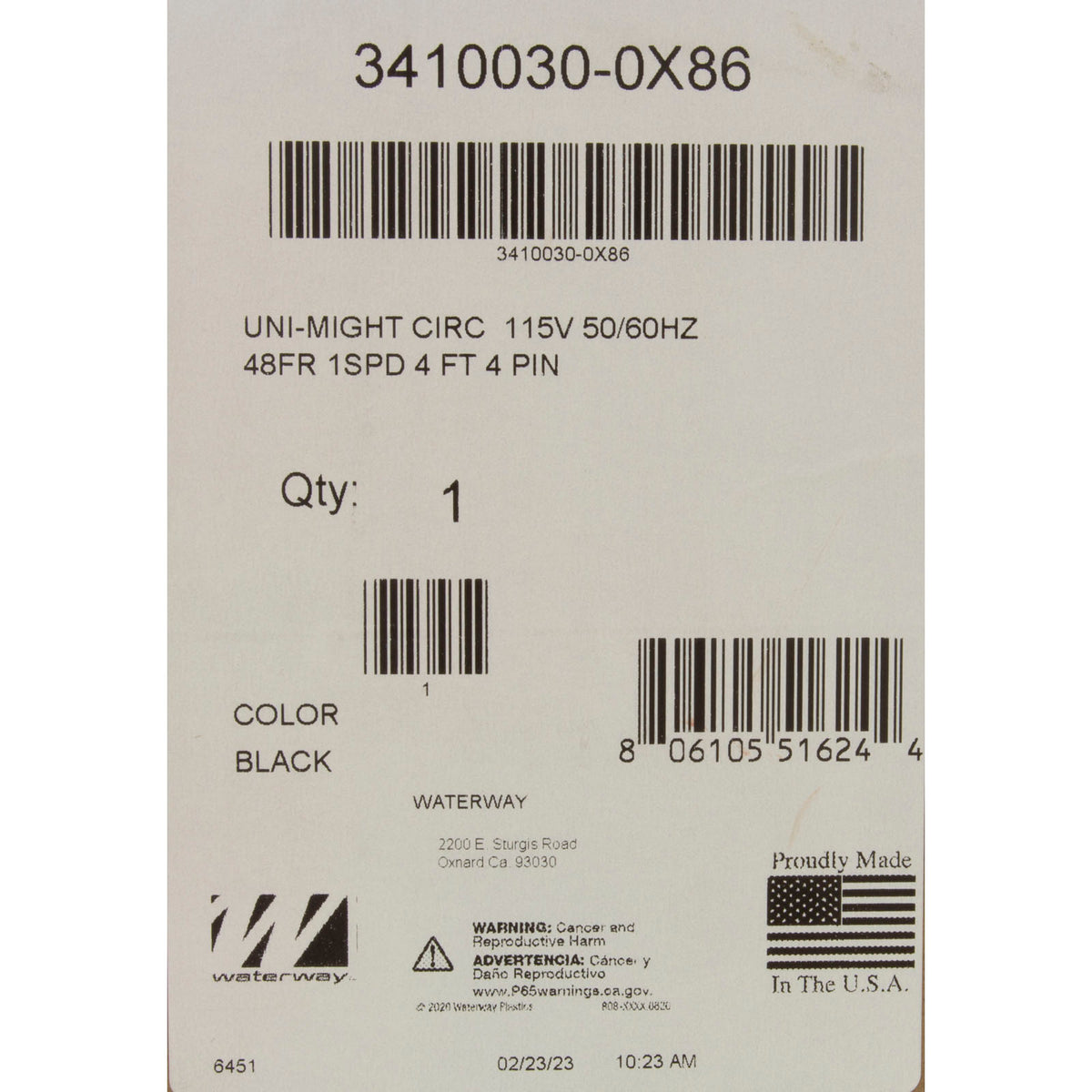 Motor, circuito Uni-Might de vía acuática, 115 V, 1 velocidad, 48 Fr, 50/60 Hz