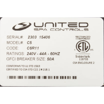 Control, United Spas C5-L, P1, P2, Aux, CP, 115/230v, T7S, B11