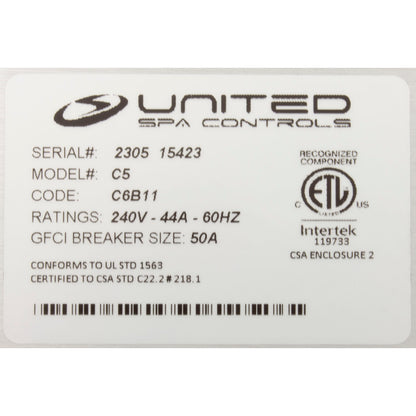 Control, United Spas CB, 5.5kW, P1, P2, Aux, Lt, T7-S
