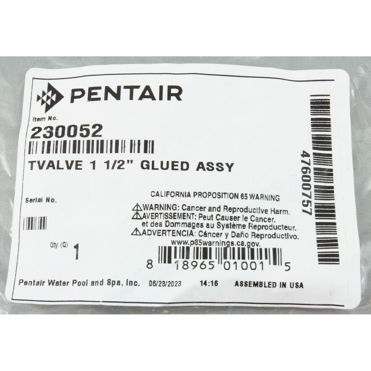 1 1/2" Glued T-Valve Assembly