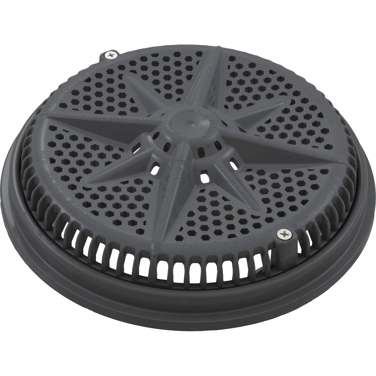 Main Drain Grate, PentStarGuard, 8", 112gpm, DrkGry, qty2, Sh Ring