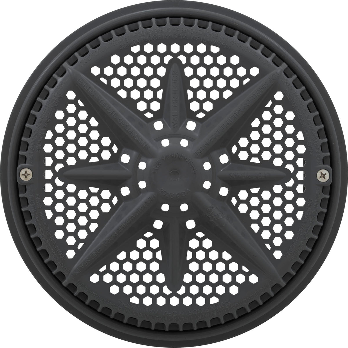 Main Drain Grate, PentStarGuard, 8", 112gpm, DrkGry, qty2, Sh Ring