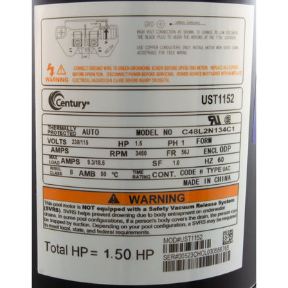 Mtr, Cent, 1.5Hp, 115/230V, 1-Sp, Sf1, 56Jfr