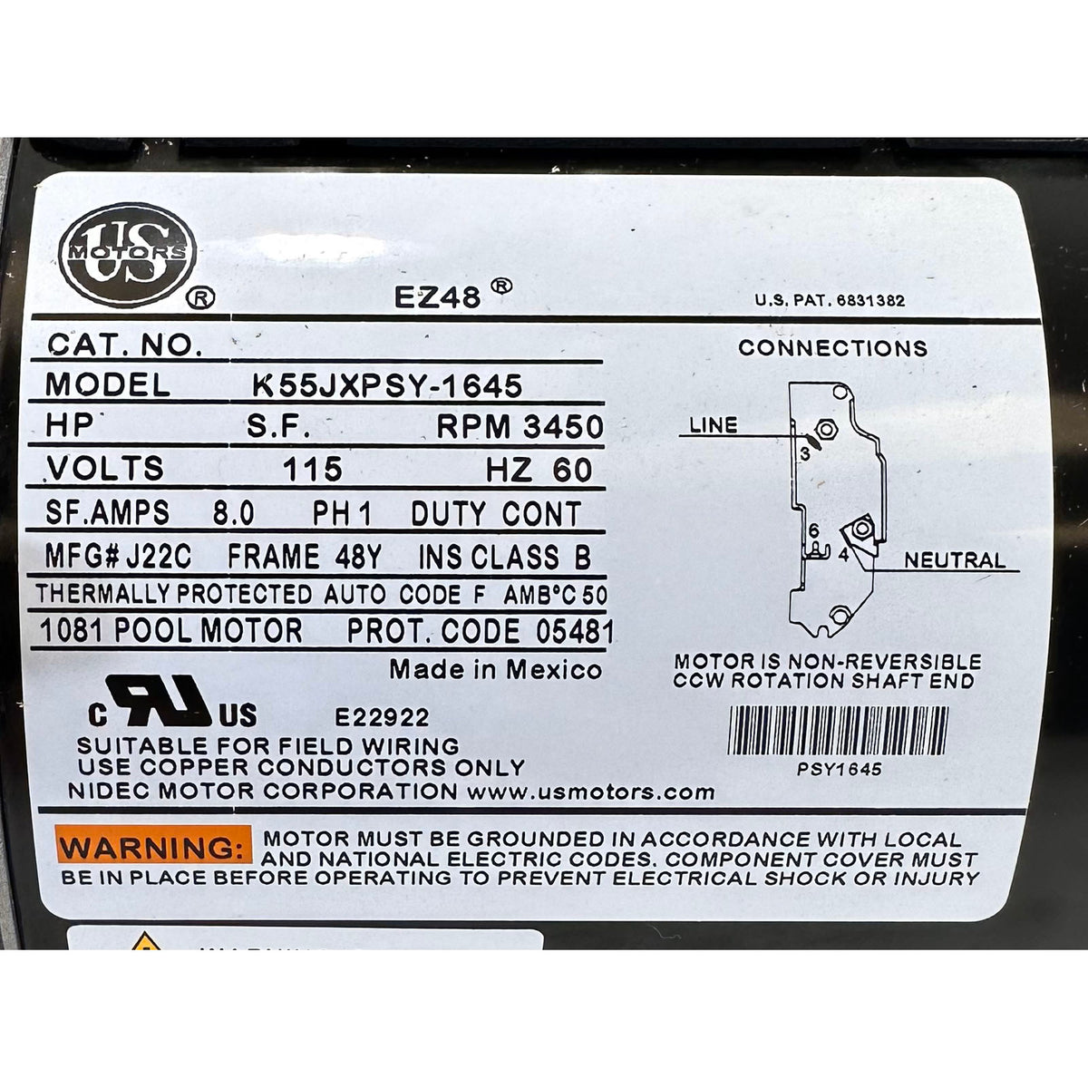 Pump, WW Hi-Flo II, 1.0SPL, 1-Spd, 115v, 6"Trp, ft Nema, Vert