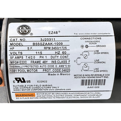 Bomba, WW Hi-Flo II, 1.0 SPL, 2 velocidades, 115 V, 6" Trp, ft Nema, Vert