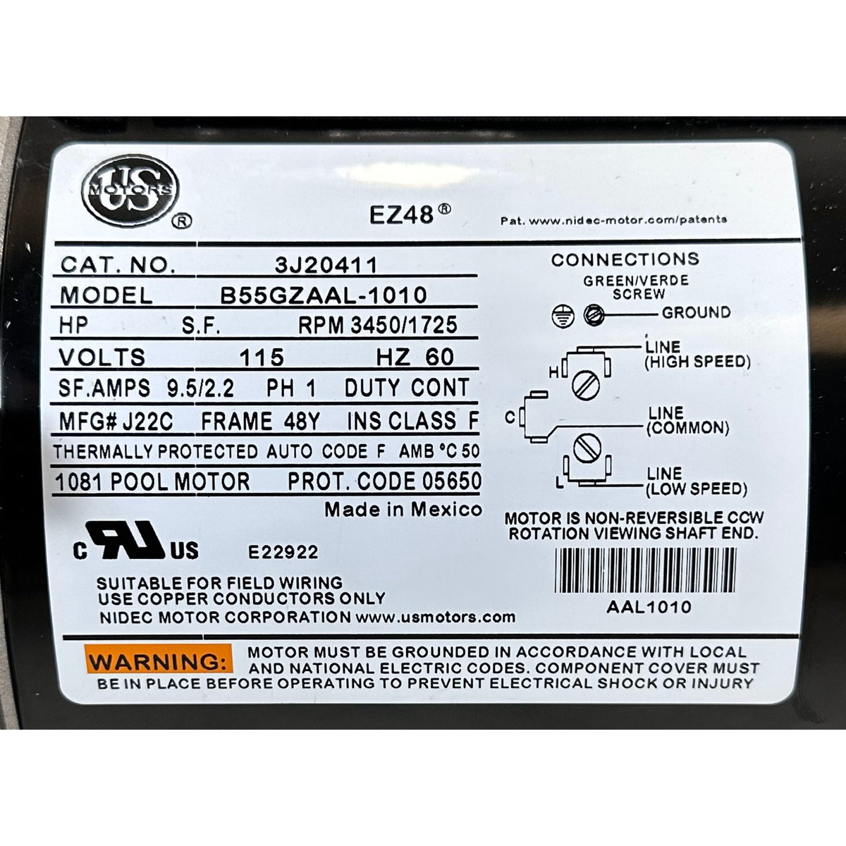 Pump, WW Hi-Flo II, 1.5SPL, 2-Spd, 115v, 6"Trp, ft Nema, Vert