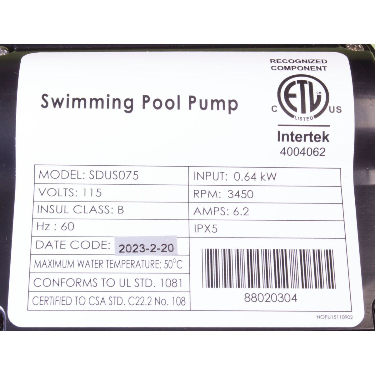 Pump, AquaPro AL75, 0.75 Horsepower, 115v