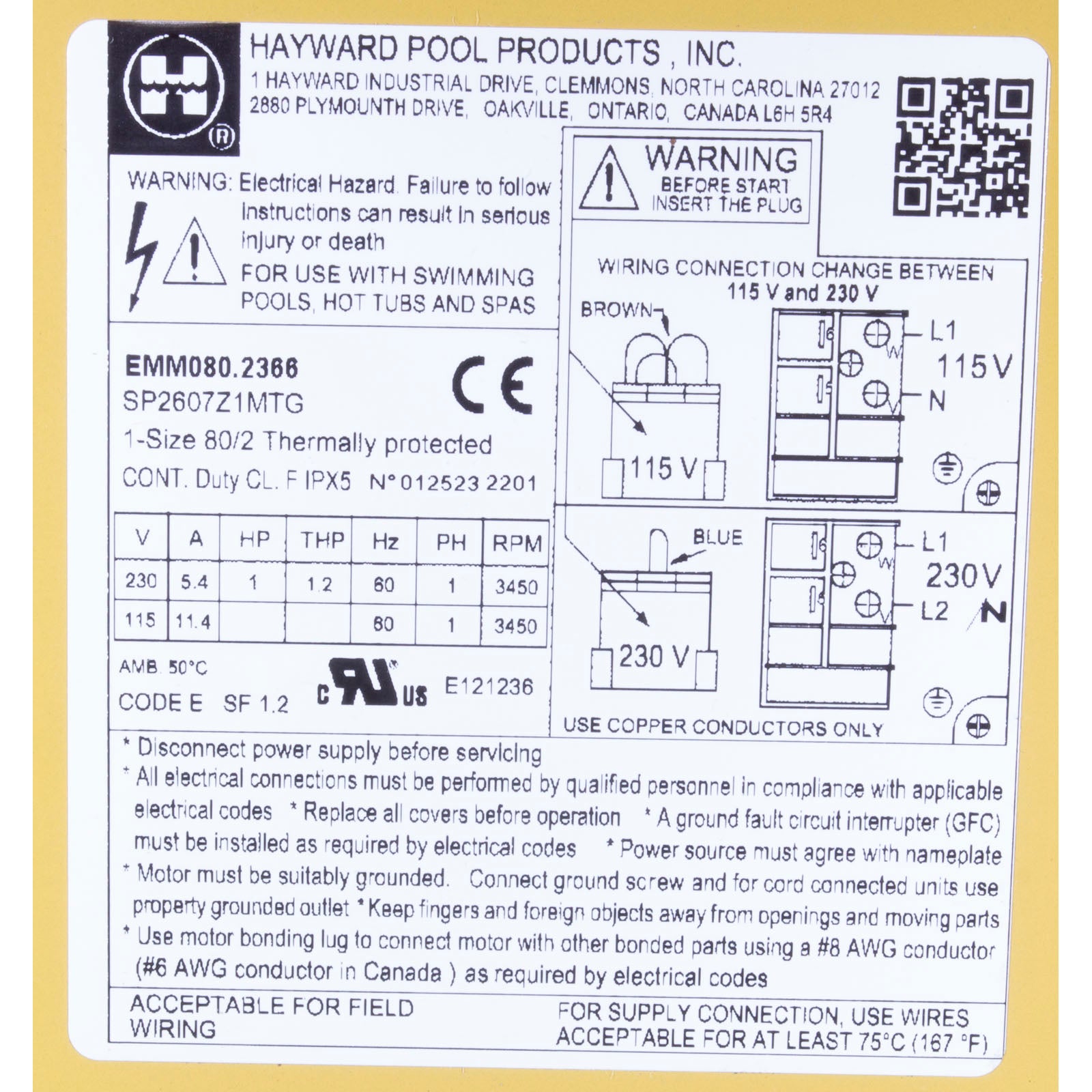 Motor, Hayward Super Pump, 1.0 HP, C FLG, TEFC