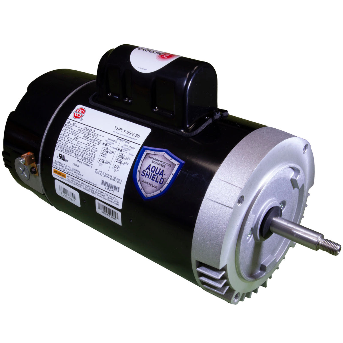 Motor, US Motor, 1.0hp, 2-Spd, 230v, 56JFr, C-Face, Full Rated, PE