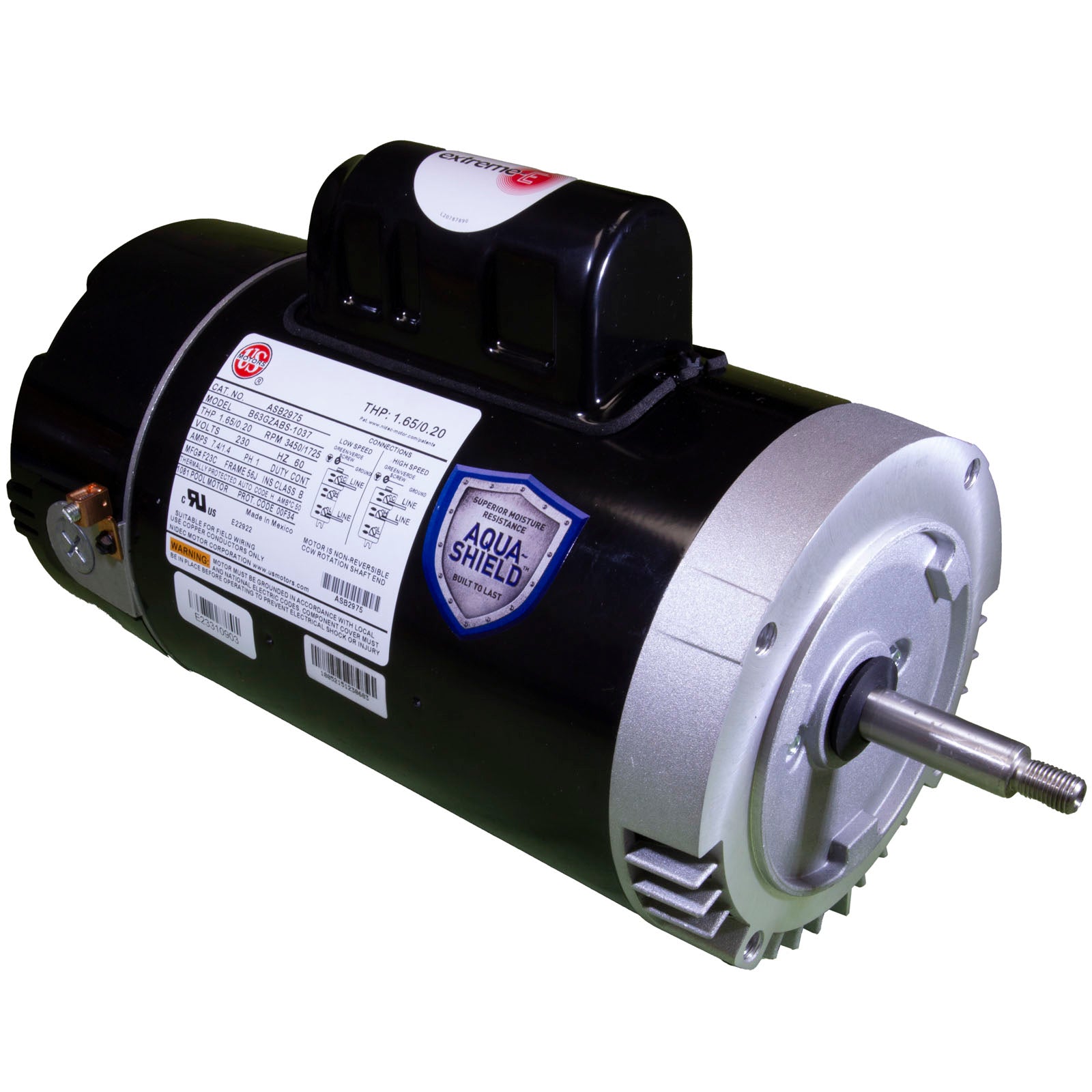 Motor, US Motor, 1.0hp, 2-Spd, 230v, 56JFr, C-Face, Full Rated, PE