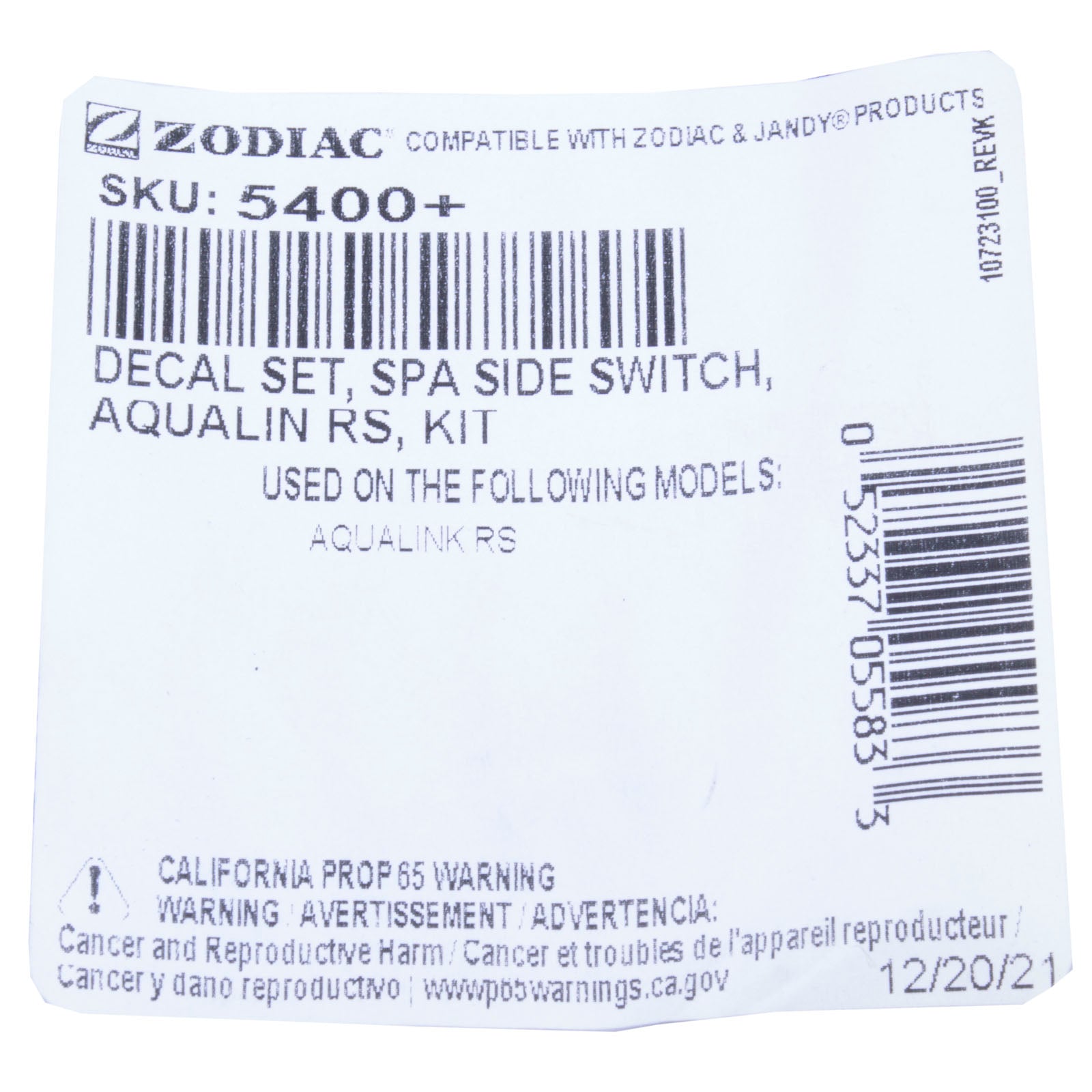 Decal Set, Zodiac, JPS, 4 Function Spa Side Remote