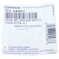 Decal Set, Zodiac, JPS, 4 Function Spa Side Remote