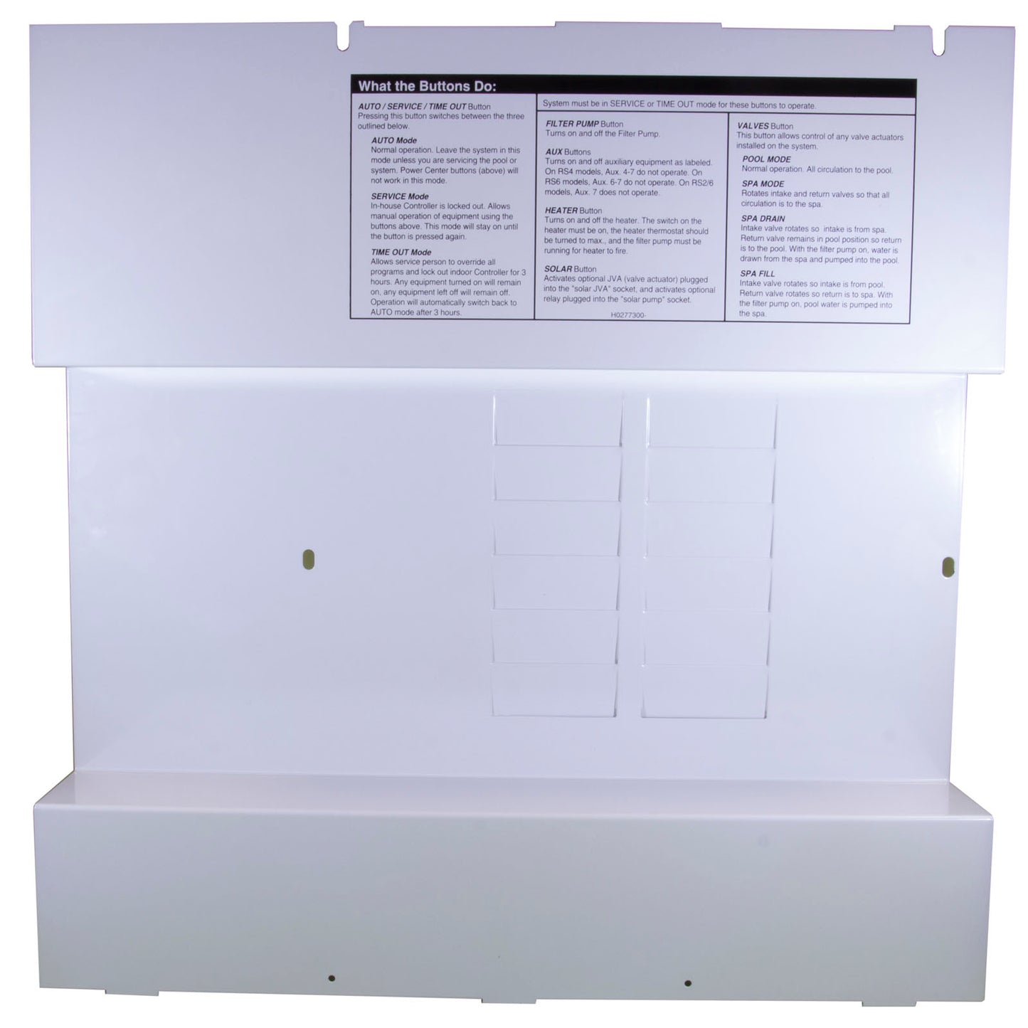 Dead Front Panel, Zodiac AquaLink RS/PureLink, Power Center