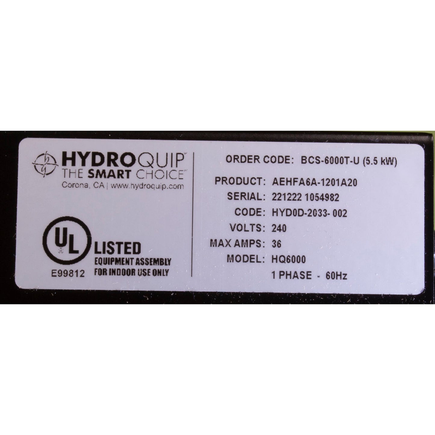 Baptismal Control, HQ BCS6000T-U, 5.5kW, 230v, With Timer