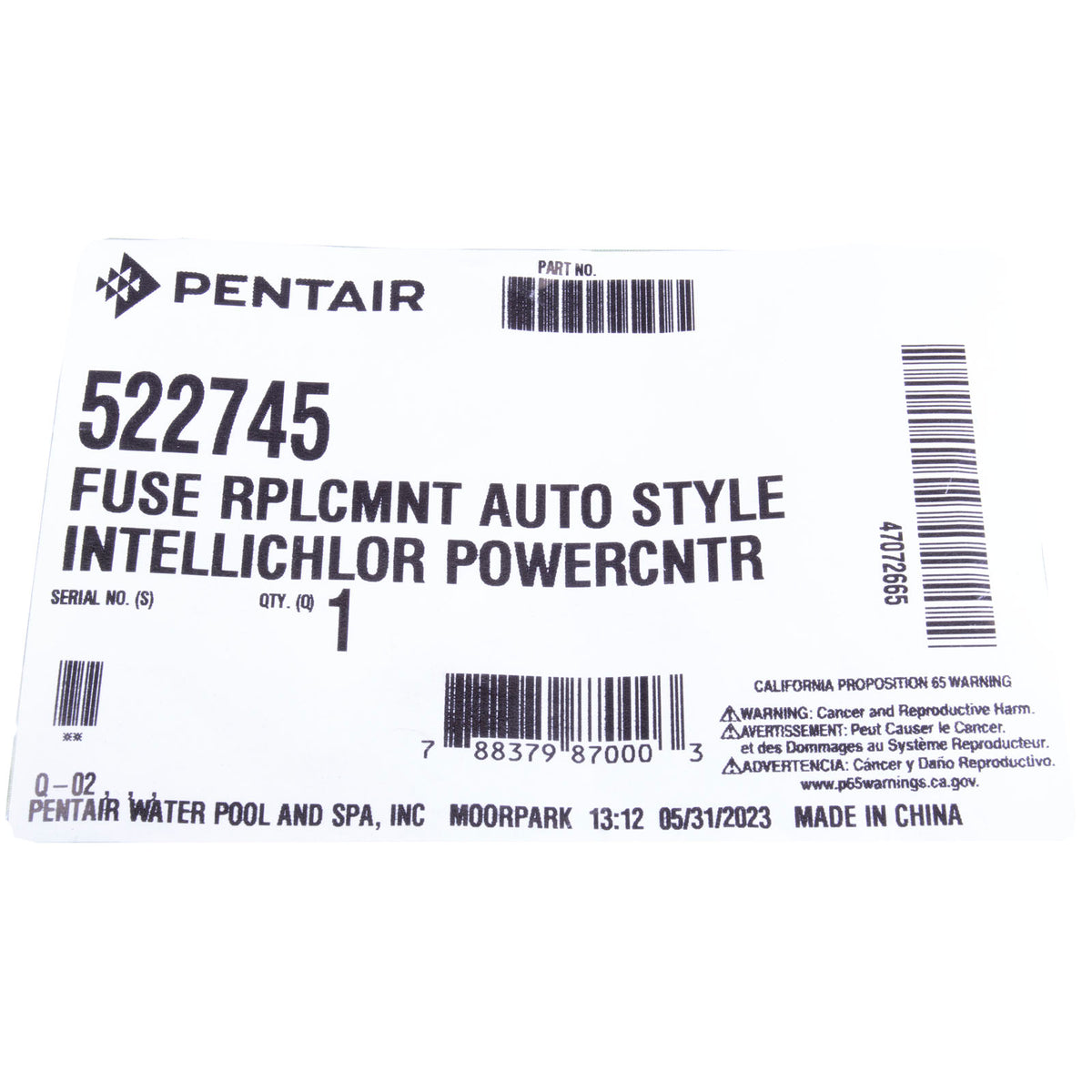 Fuse, Pentair IntelliChlor Power Cntr, Mini Blade, 10A, Qty 5