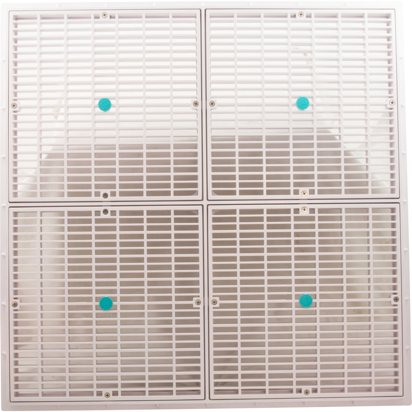 Drain Grate, 4-12" Sq, w/ 24" Sq Frame, Anit Entrap, White