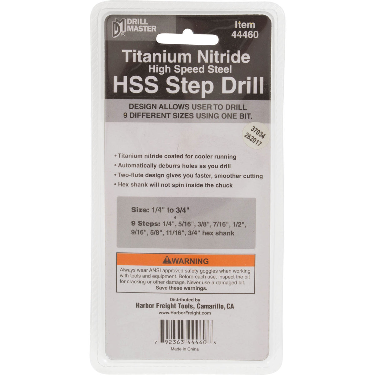 Tool, Step Drill Bit, 1/4" - 3/4"