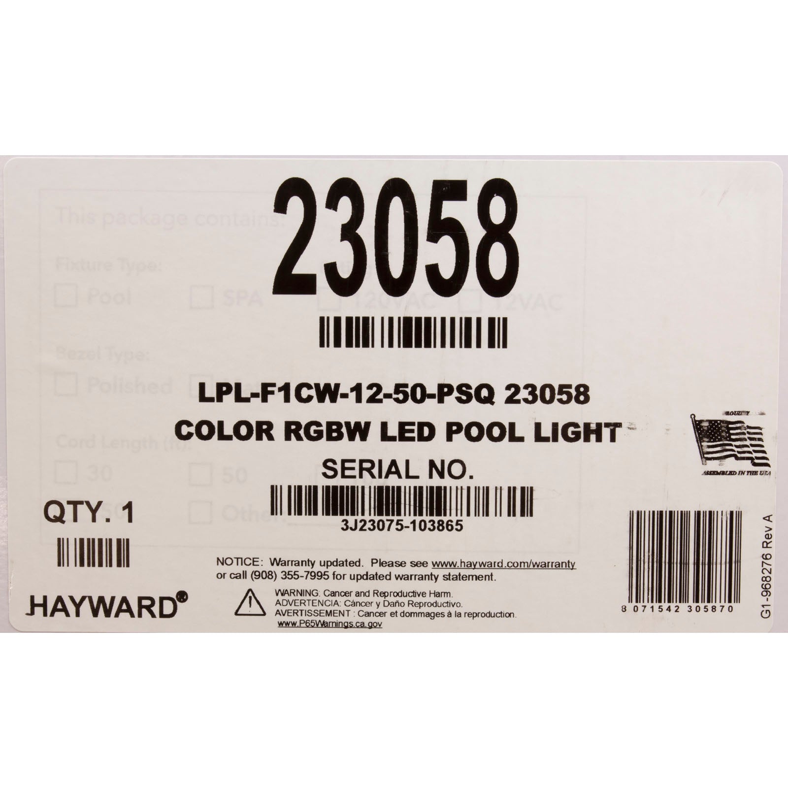 Pool Light, Color Splash XGW 300, RGBW LED, 12V, 39W, 50ft, SQ