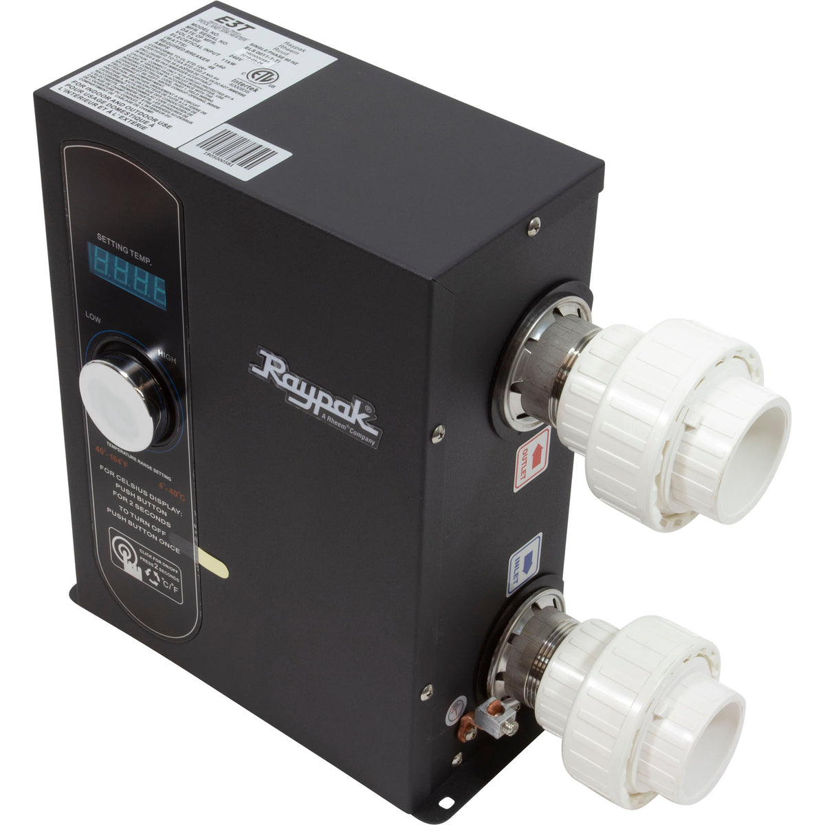 Digital Electric Heater, Raypak E3T, 1-1/2" mpt, 230v, 11kW