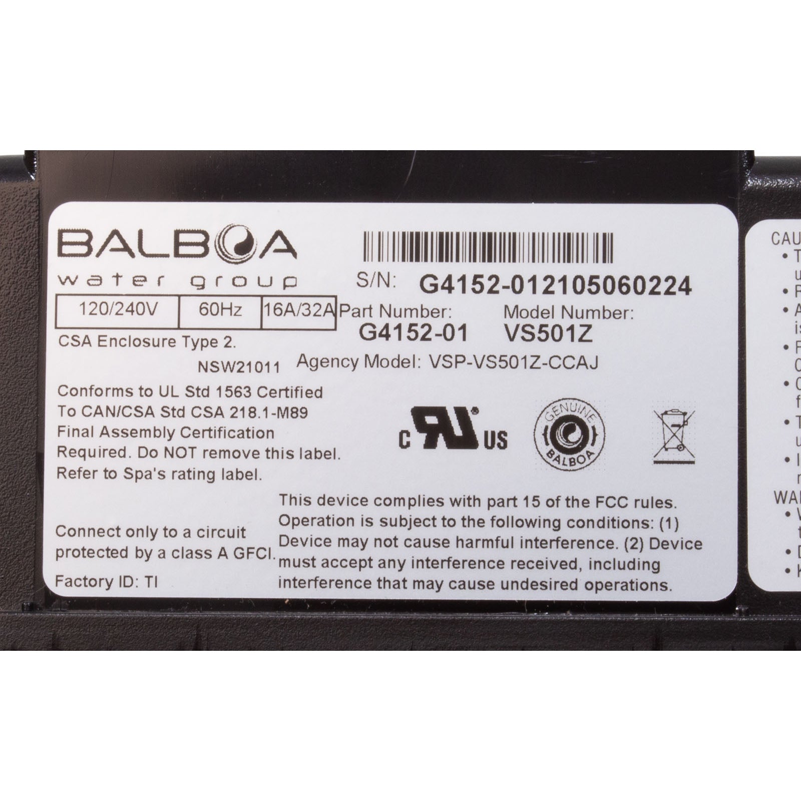 Control, BWG VS501Z, P1, P2 1spd or Bl, 4kW, 115/230v, VL240