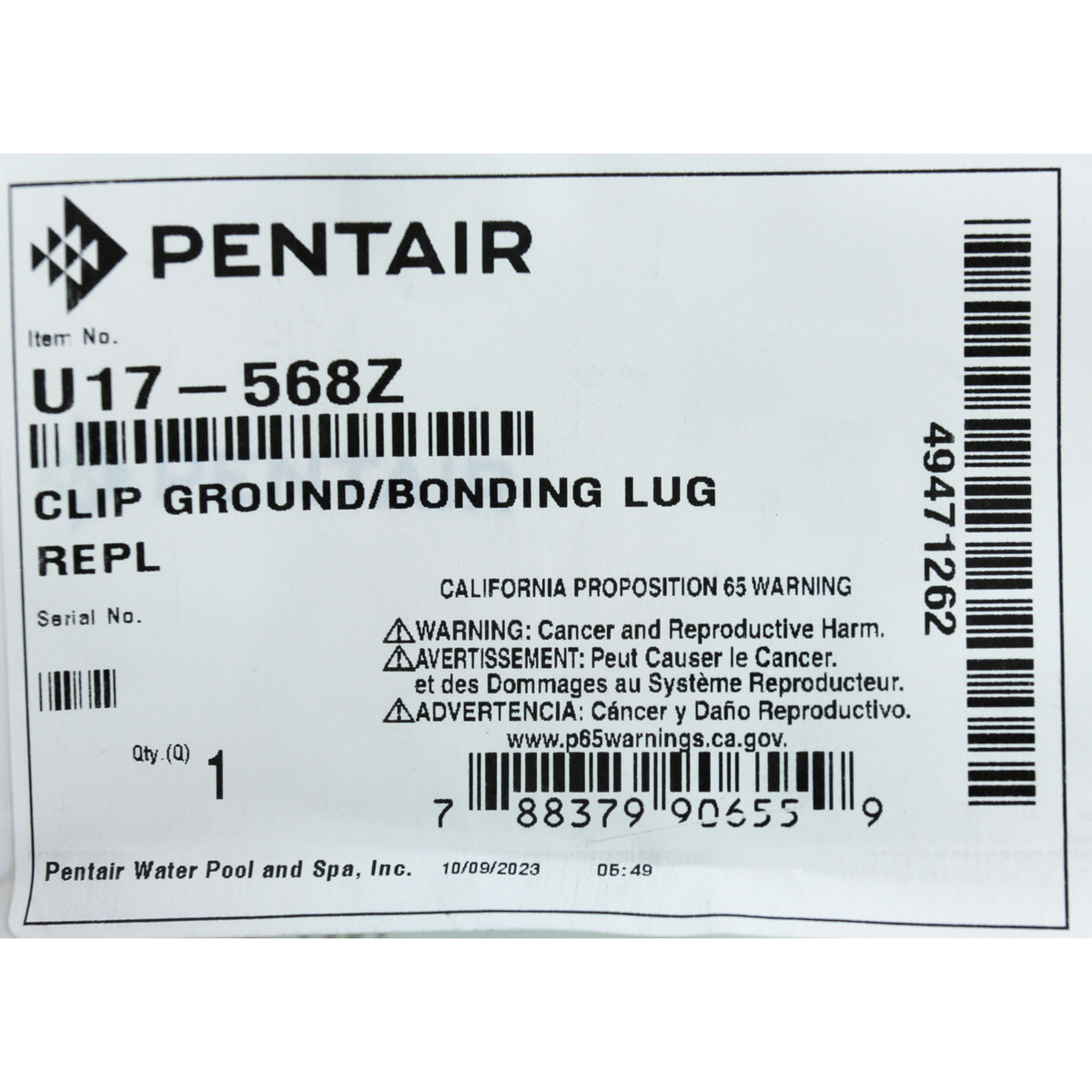Bonding Lug, Pentair StaRite