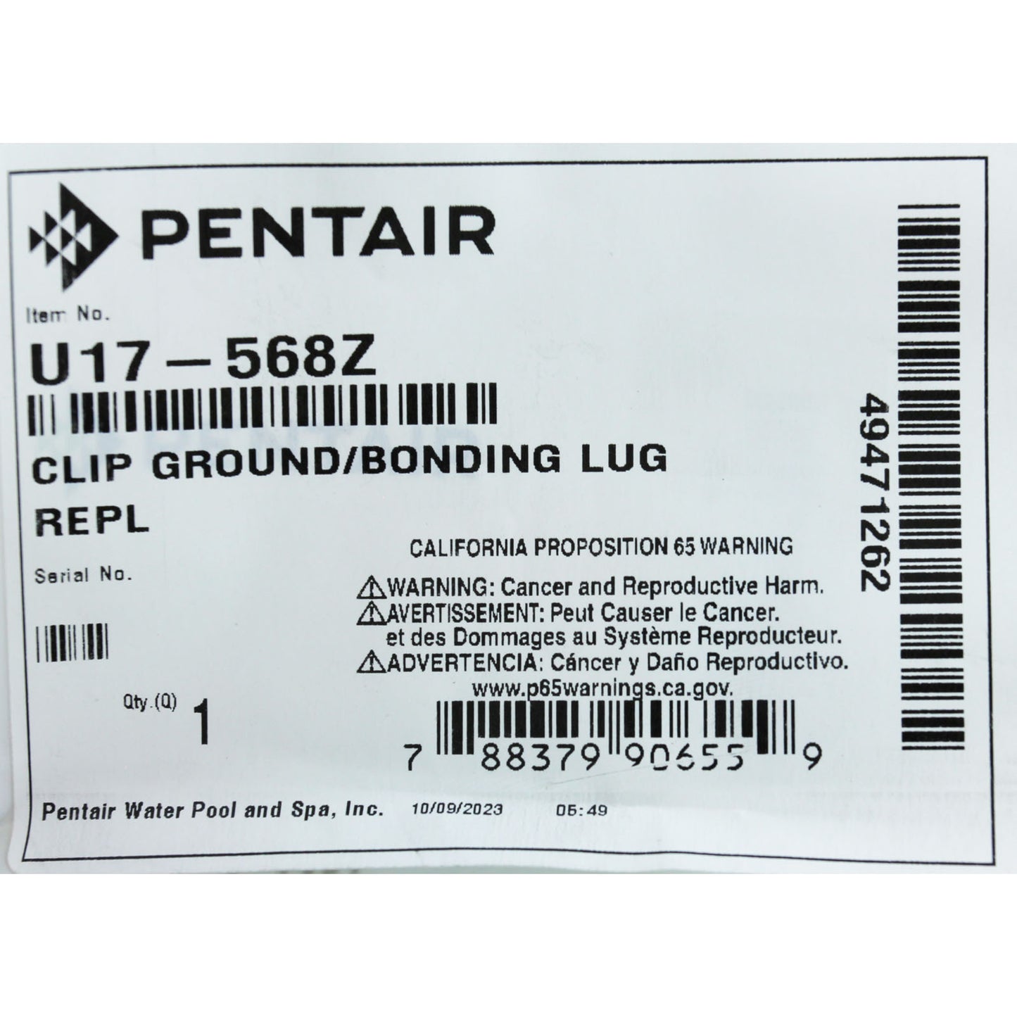Bonding Lug, Pentair StaRite