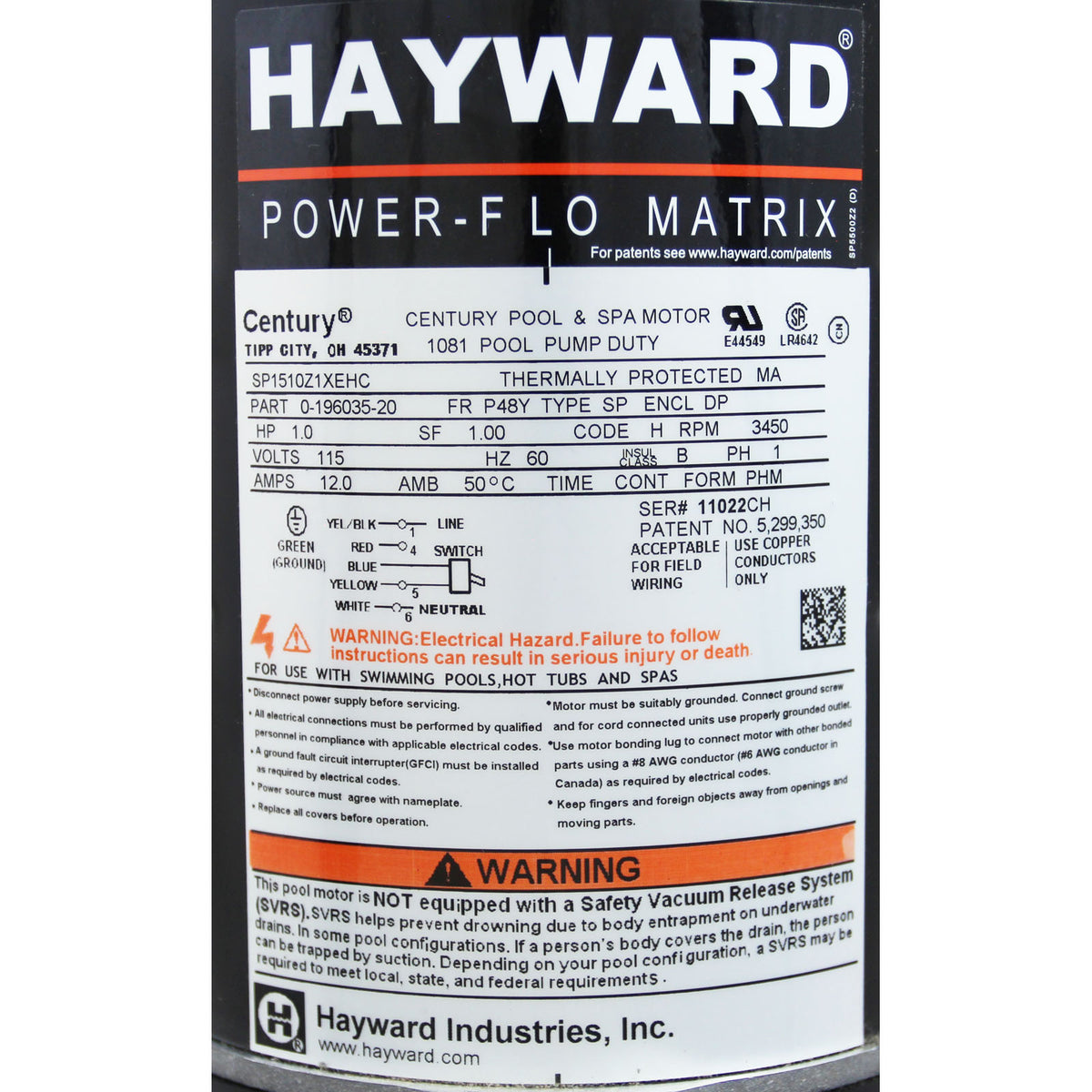 Pompe, Hayward PowerFlo Matrix, 1,0 ch, 115 V, cordon de 6 pi