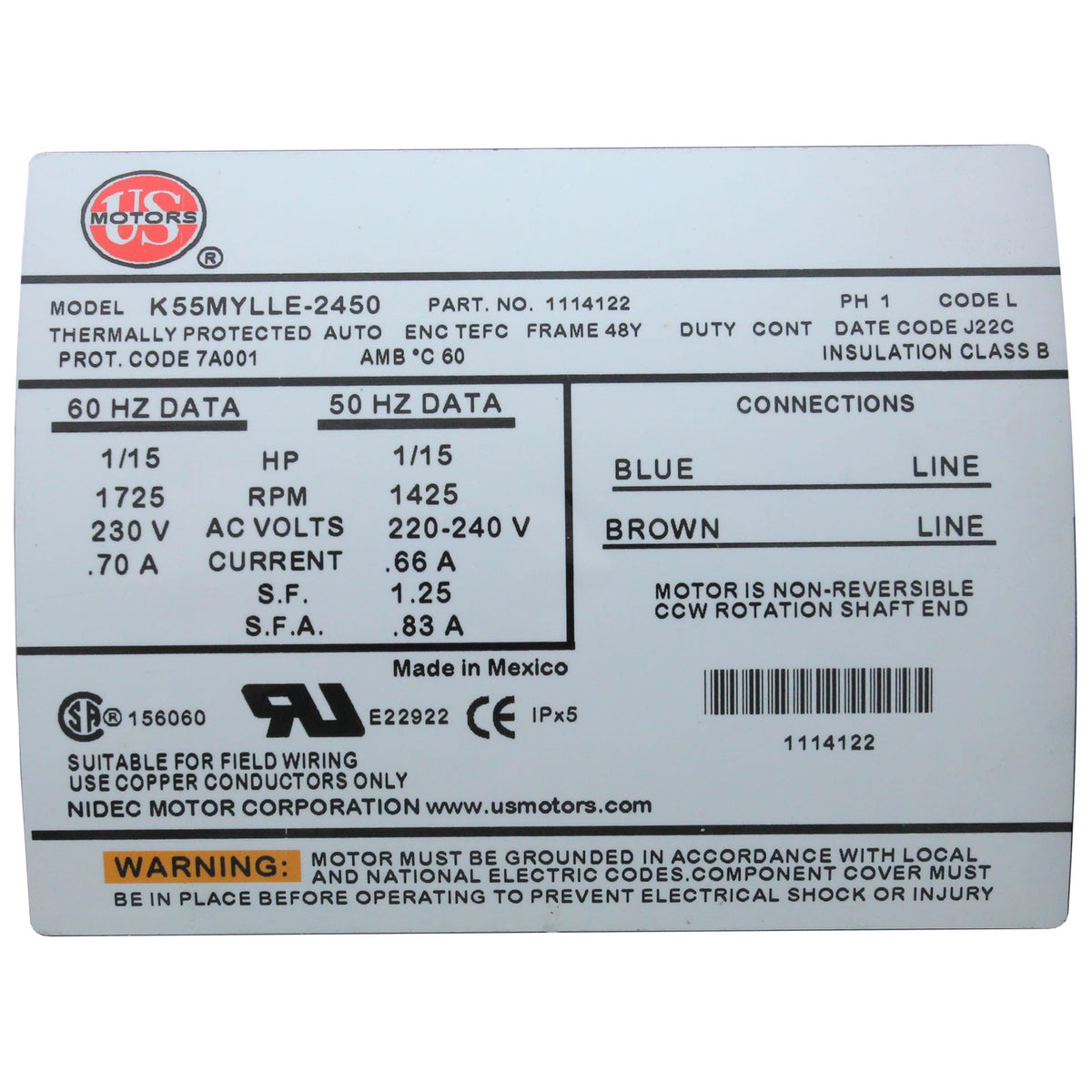 Pump, Circulation, BWG, 1/15hp, 230v, 0.7A, 48Fr, 1-1/2"