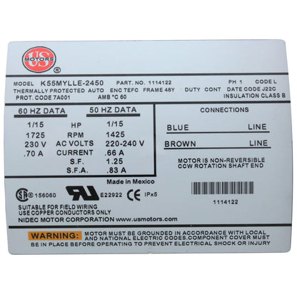 Bomba de circulación BWG, 1/15 hp, 230 V, 0,7 A, 48 Fr, 1-1/2"