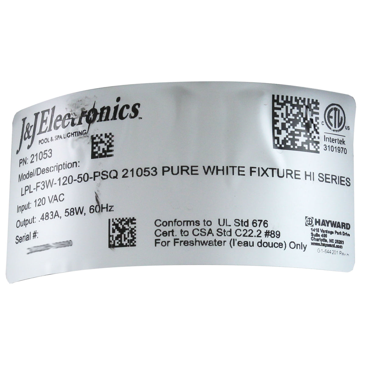 Pool Light, PureWhite LED, 115V, 58W, 50ft, 500W Equivalent, SQ