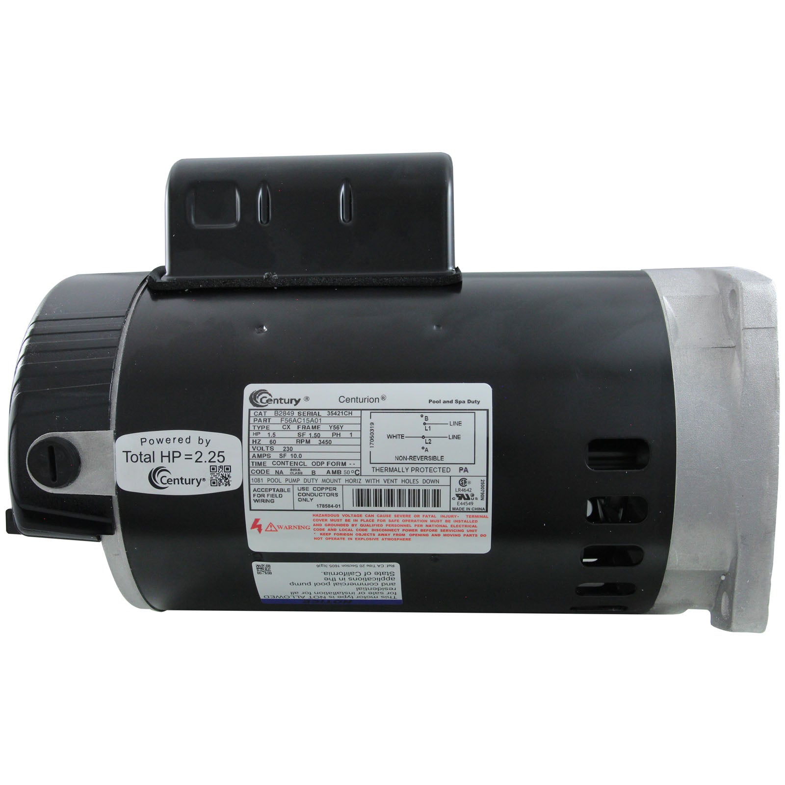 Motor, Century, 1.5hp, 1-Spd, 230v, SQFL, 56Y Frame