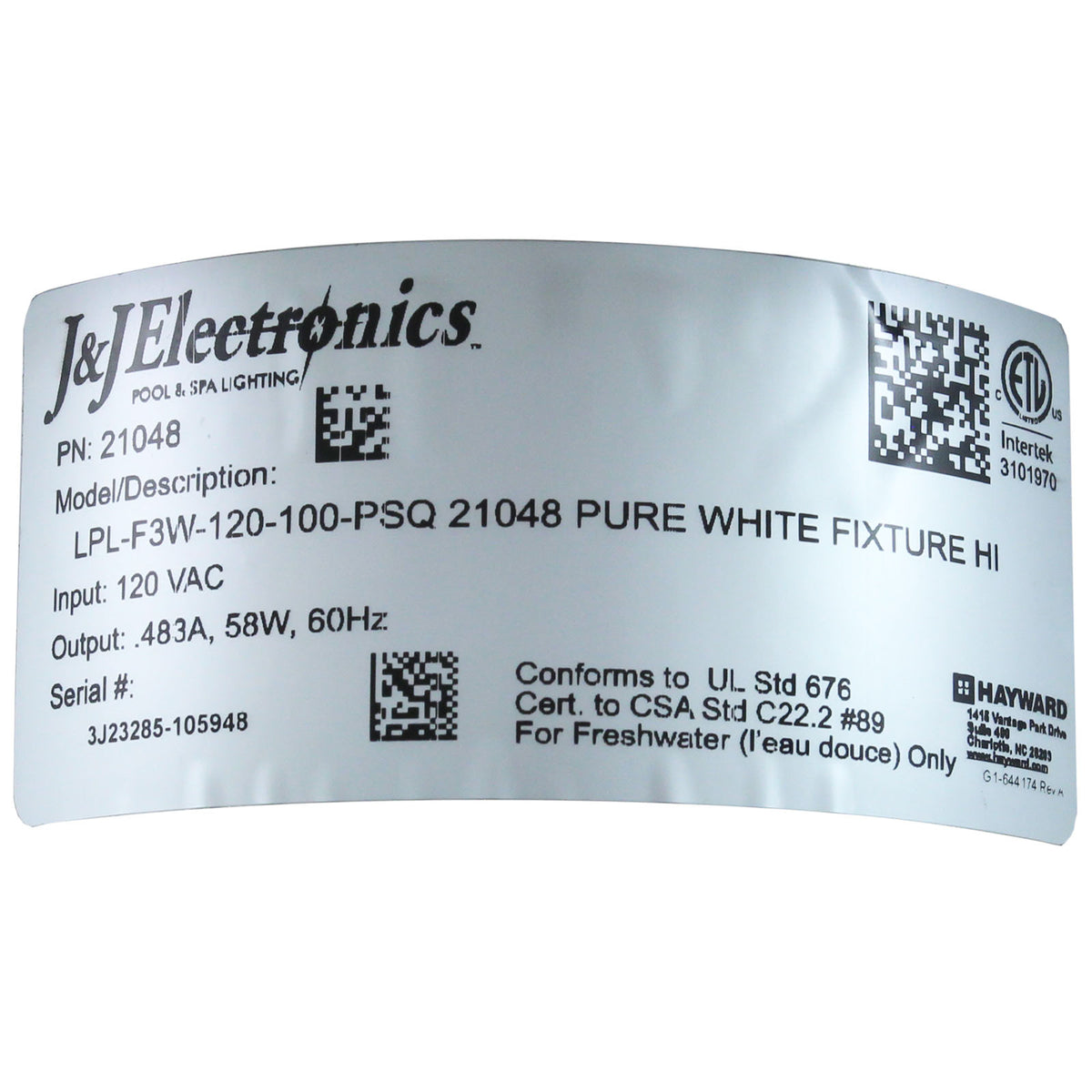 Pool Light, PureWhite LED, 115V, 58W, 100ft, 500W Equivalent, SQ