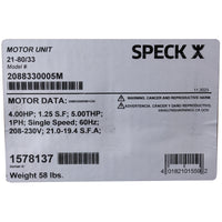 Power End, Speck 21-80 G/GS, 4.0hp, 1 Phase