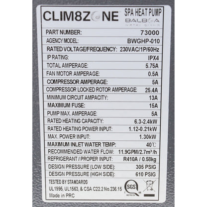 Heat Pump, Balboa Water Group Clim8Zone, 2", 230v