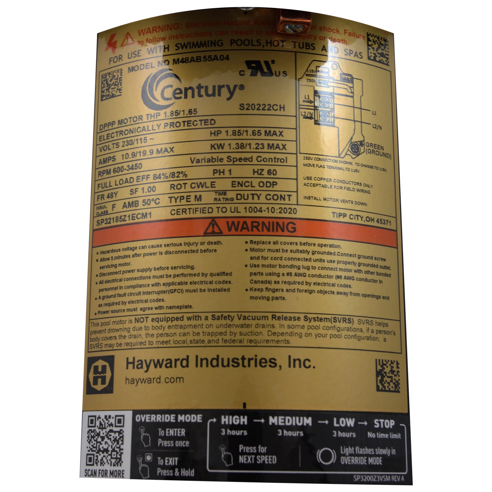 Power End, Hayward TriStar XE, 1.85hp